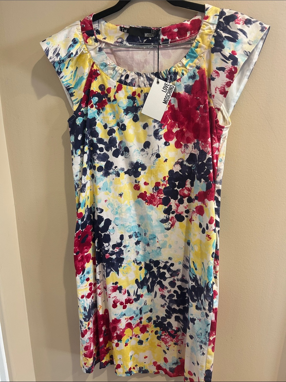 Love Moschino Red, Navy, Yellow & Aqua Paint-Splash Shift Dress